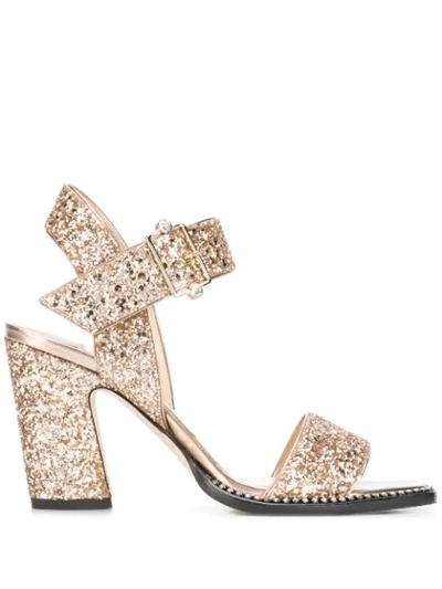Shop Jimmy Choo Minase 85mm Glitter Sandals In Gold