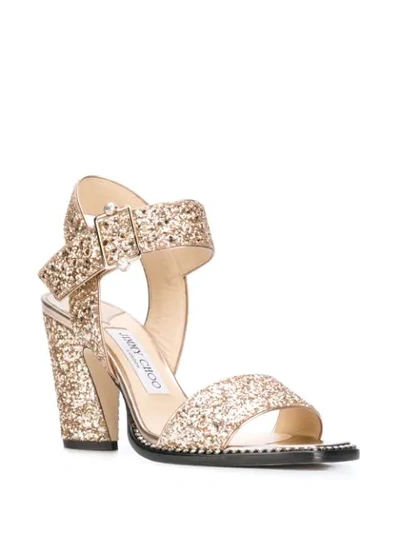 Shop Jimmy Choo Minase 85mm Glitter Sandals In Gold