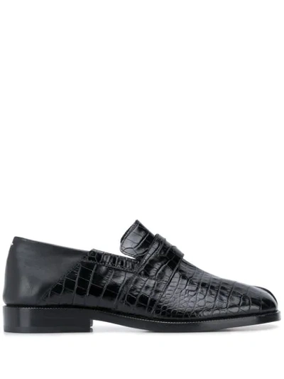 Shop Maison Margiela Crocodile-effect 30mm Tabi Loafers In Black