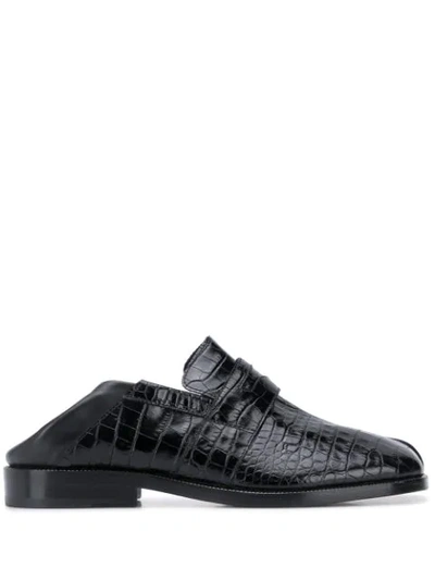 Shop Maison Margiela Crocodile-effect 30mm Tabi Loafers In Black