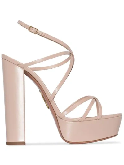 Shop Aquazzura Gin Plateau 140mm Leather Platform Sandals In Neutrals