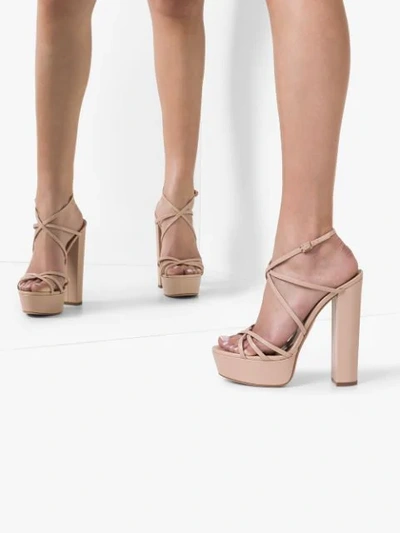 Shop Aquazzura Gin Plateau 140mm Leather Platform Sandals In Neutrals