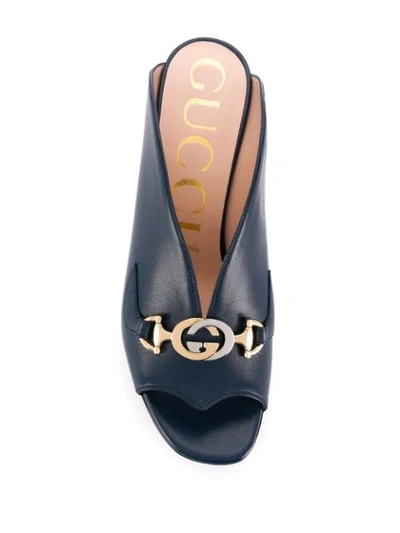 Shop Gucci Zumi Mid-heel Slide Sandals In Blue