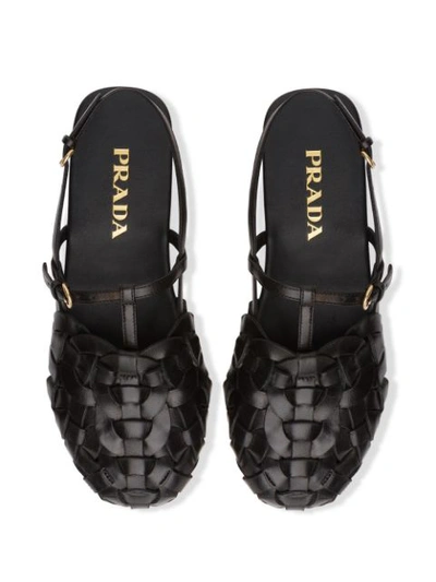 Shop Prada Woven Effect T-bar Pumps In Black