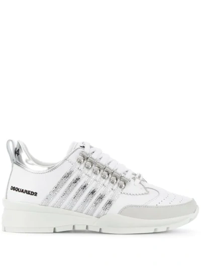 Shop Dsquared2 Lace Up Trainers With Metallic Stripe Detail In White