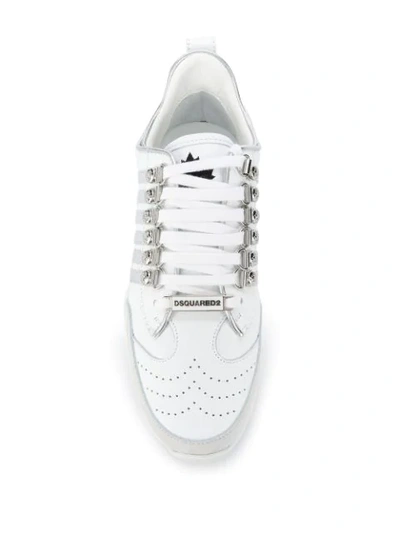 Shop Dsquared2 Lace Up Trainers With Metallic Stripe Detail In White
