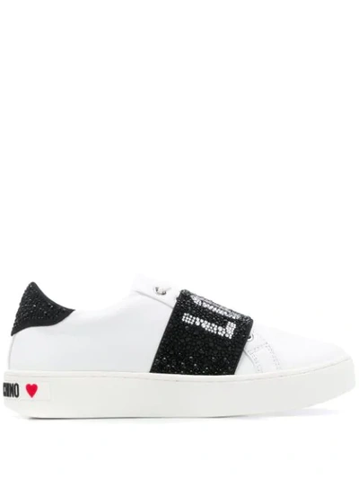 Shop Love Moschino Rhinestone Logo 40mm Low-top Sneakers In White