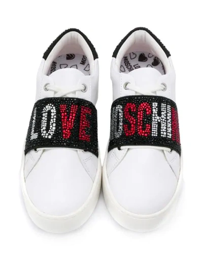 Shop Love Moschino Rhinestone Logo 40mm Low-top Sneakers In White