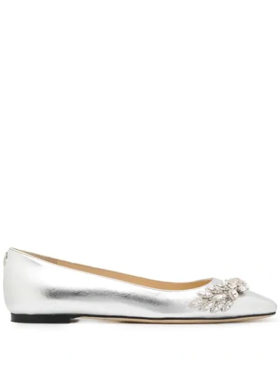 Shop Jimmy Choo Mirele Crystal-embellished Ballerina Shoes In Silver