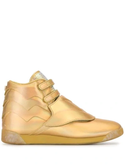 Shop Reebok Freestyle High-top Sneakers In Gold