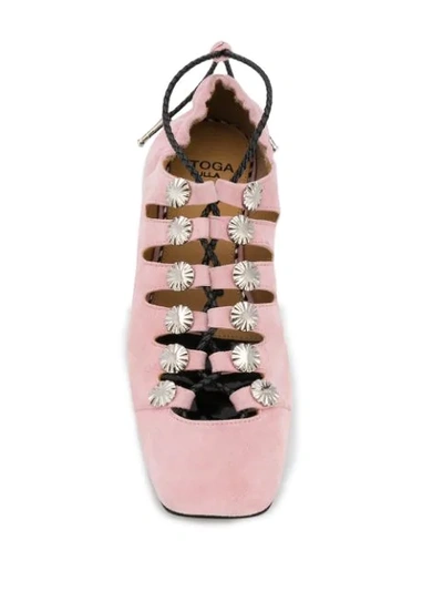Shop Toga Studded Lace-up Ballerinas In Pink