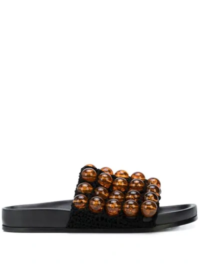 Shop Jil Sander Bead-embellished Sliders In Black