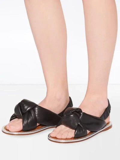 Shop Miu Miu Knotted Nappa-leather Padded Sandals In Black