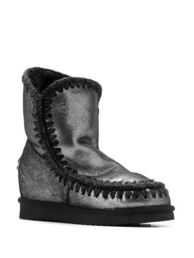 Shop Mou Eskimo Wedge Metallized Ankle Boots In Silver