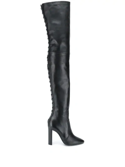 Shop Saint Laurent Tight-high Laced Boots In Black