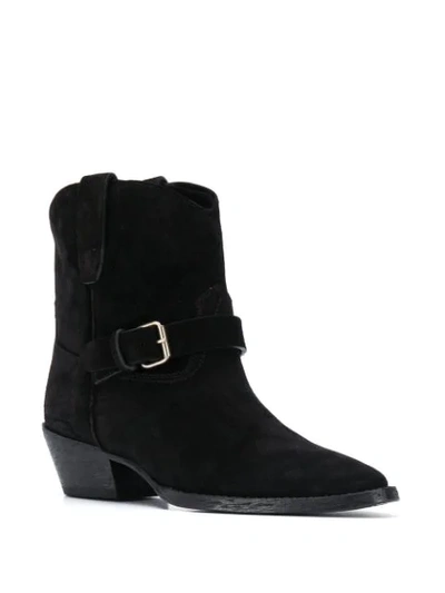 Saint Laurent West Buckled Boots In Black
