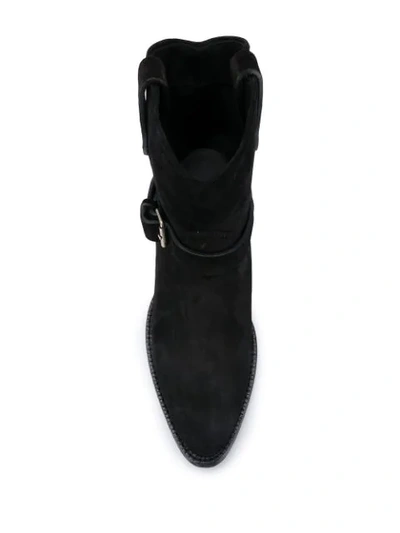 Saint Laurent West Buckled Boots In Black