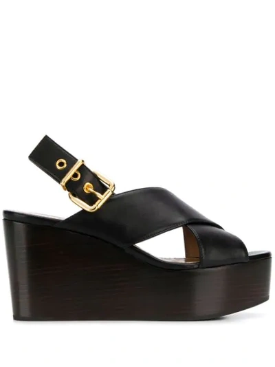 Shop Marni Crossover Straps Wedge Sandals In Black