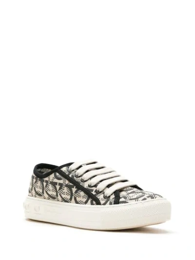 Ferragamo Jacquard Gancini Lace-up Sneakers In Neutrals