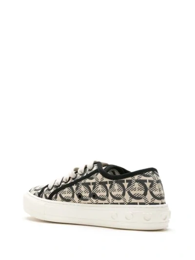 Ferragamo Jacquard Gancini Lace-up Sneakers In Neutrals