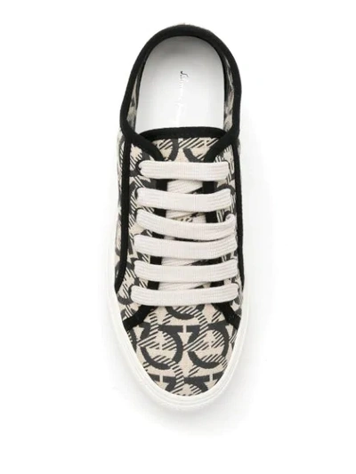 Ferragamo Jacquard Gancini Lace-up Sneakers In Neutrals