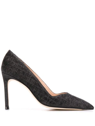 Shop Stuart Weitzman Pointed Embossed Leather Pumps In Black