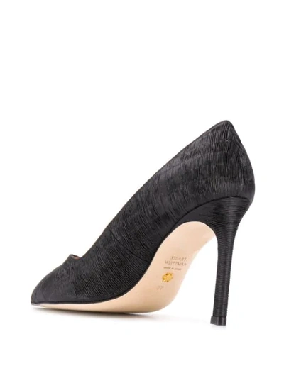 Shop Stuart Weitzman Pointed Embossed Leather Pumps In Black