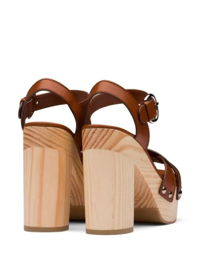 Shop Prada Woven Platform Sandals In Brown