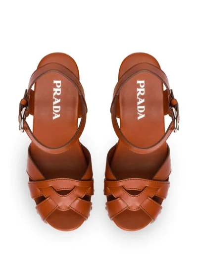 Shop Prada Woven Platform Sandals In Brown