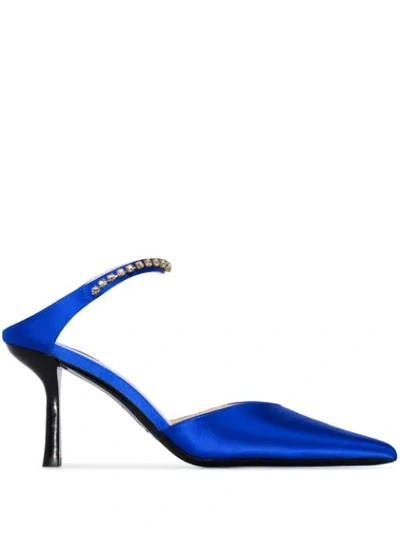 BLUE ALLA 80 CRYSTAL LEATHER PUMPS