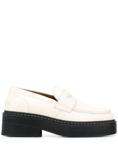 Shop Marni Square-toe Platform Leather Loafers In Neutrals