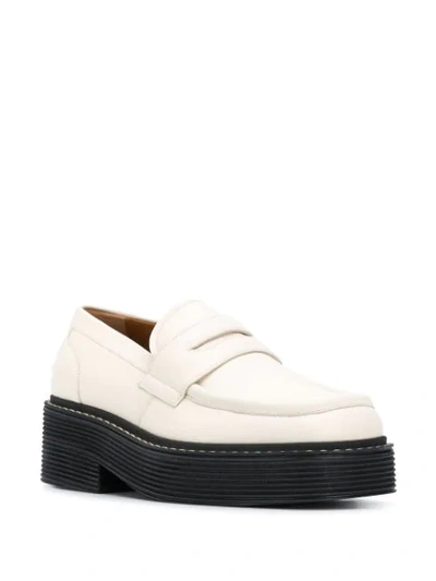 Shop Marni Square-toe Platform Leather Loafers In Neutrals