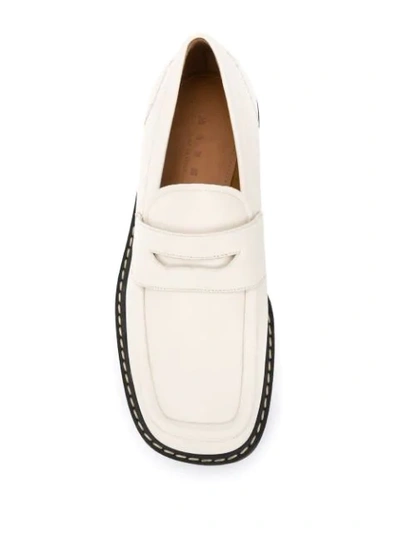 Shop Marni Square-toe Platform Leather Loafers In Neutrals