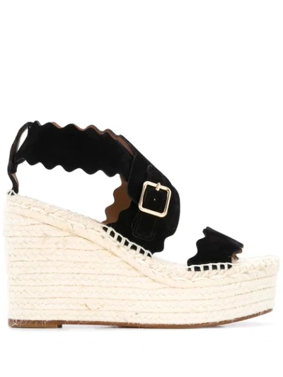 Shop Chloé Lauren 110mm Espadrille Wedge Sandals In Black