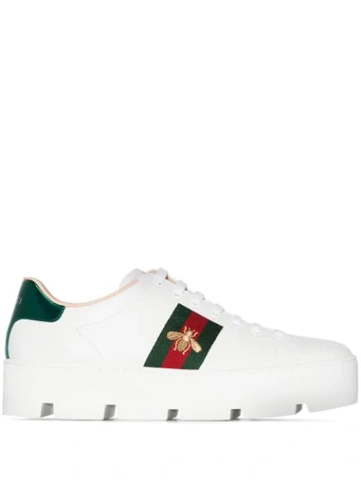 Okkernoot Neem een ​​bad overdrijving Gucci New Ace Platform Trainer In White | ModeSens