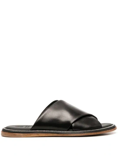 Shop Brunello Cucinelli Slip-on Leather Sandals In Black