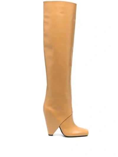 Shop Balmain Square-toe Knee-length Boots In Brown