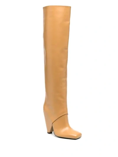 Shop Balmain Square-toe Knee-length Boots In Brown