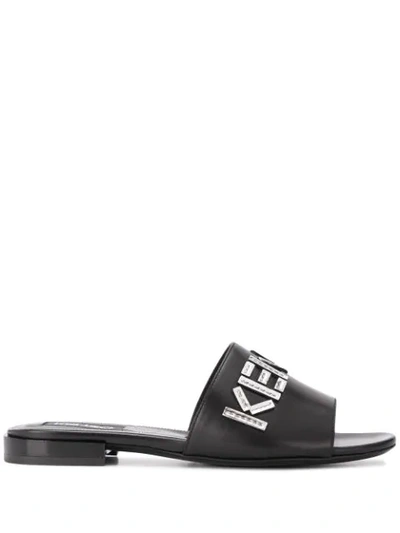 Shop Kenzo Leather Logo Sandals In Black