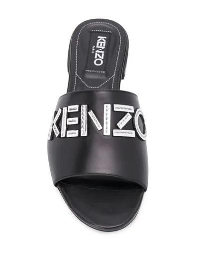 Shop Kenzo Leather Logo Sandals In Black