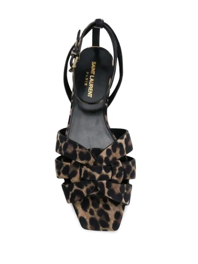 Shop Saint Laurent Square-toe Leopard Print Sandals In Neutrals