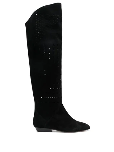 Shop Isabel Marant Cut-out Knee Boots In Black