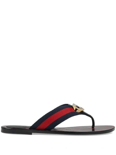 Shop Gucci Gg Thong Web Sandals In Blue ,red