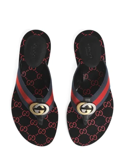 Gucci Web Stripe Thong Sandals In Blue | ModeSens