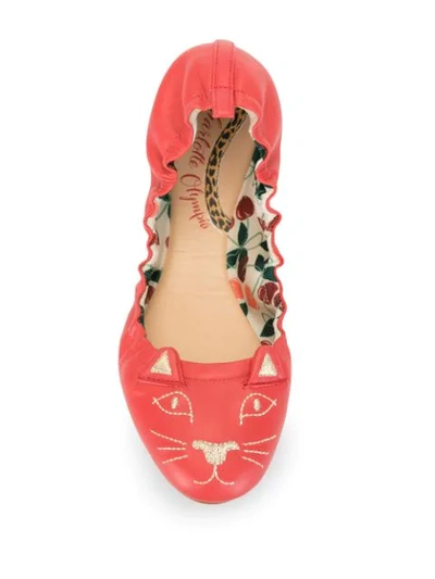 Shop Charlotte Olympia Kitty Ballerina Flats In Red