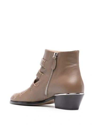 Shop Chloé Studded Ankle Boots With Triple Buckle Detail In Neutrals