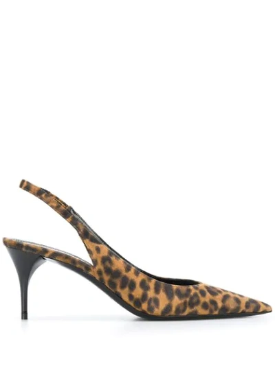 Shop Saint Laurent Leopard Print Slingback Pumps In Brown