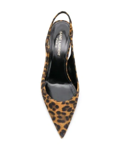 Shop Saint Laurent Leopard Print Slingback Pumps In Brown