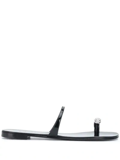 Shop Giuseppe Zanotti Ring Flat Sandals In Black