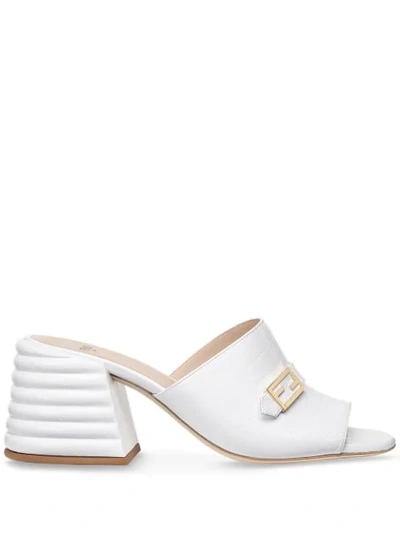 Shop Fendi Embossed Effect Logo Plaque Sandals In White